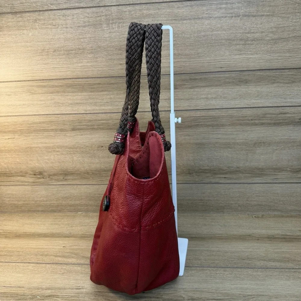 The Sak Womens Indio Hobo Handbag Red Leather Boho Braided Shoulder Tote Bag